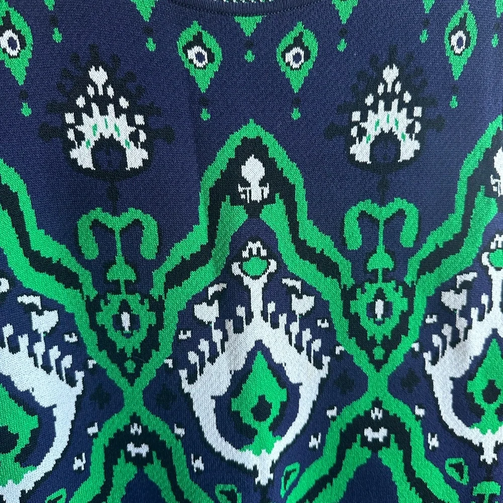 Ethnic geometric tribal ikat pattern Aztec native boho wool women knit top Size2